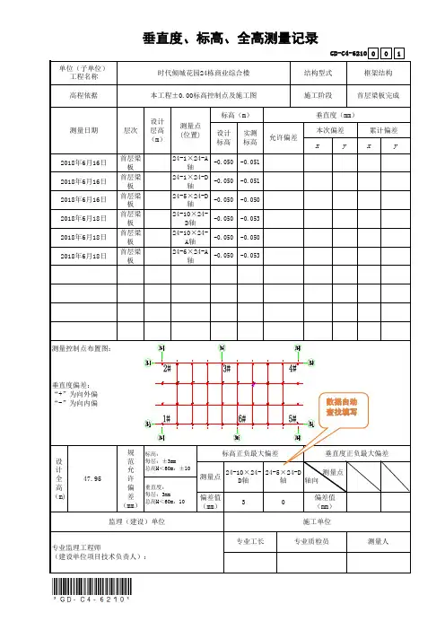GD-C4-6210垂直度、标高、全高测量记录