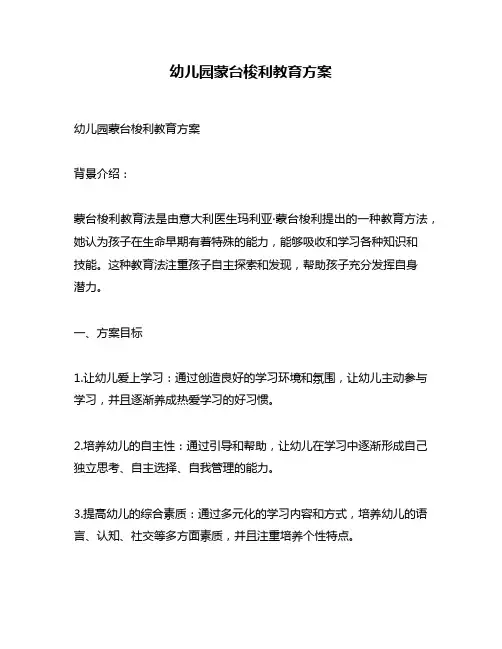 幼儿园蒙台梭利教育方案