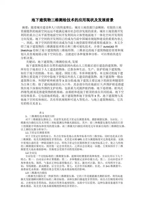 地下建筑物三维测绘技术的应用现状及发展前景