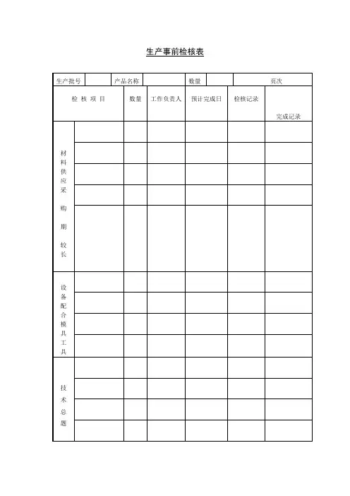 生产事前检核表模板