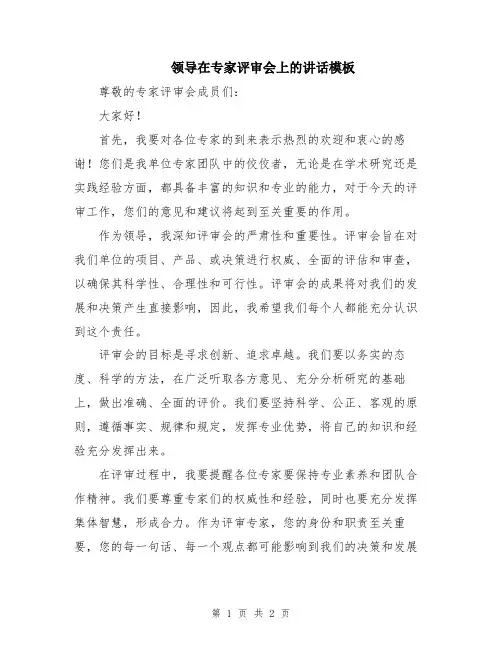 领导在专家评审会上的讲话模板