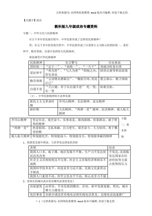 【政治】教科版九年级思想品德专题复习资料