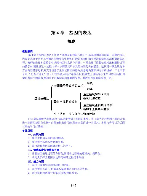 最新人教版高中生物必修2第四章《基因的表达》复习教案