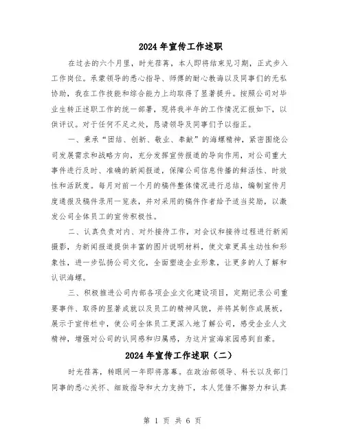 2024年宣传工作述职（4篇）