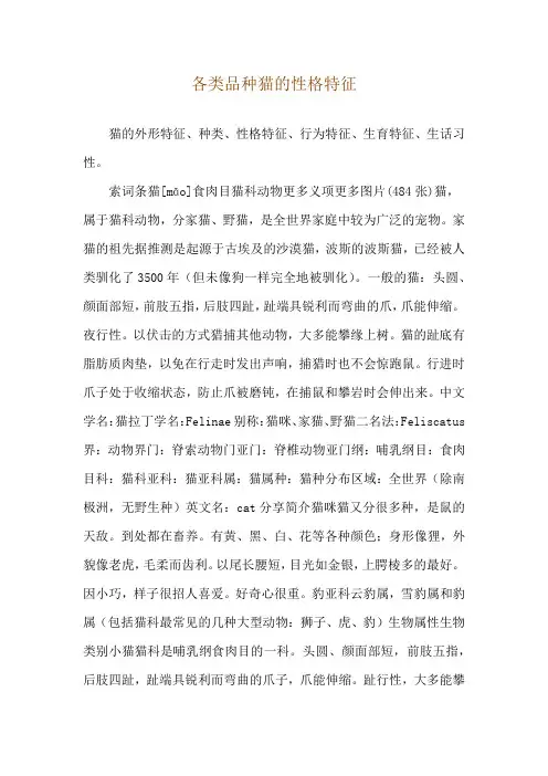 各类品种猫的性格特征