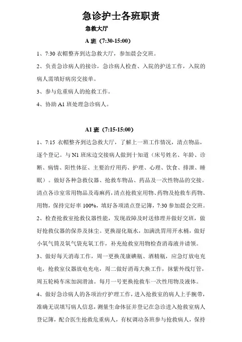 急诊护士各班职责