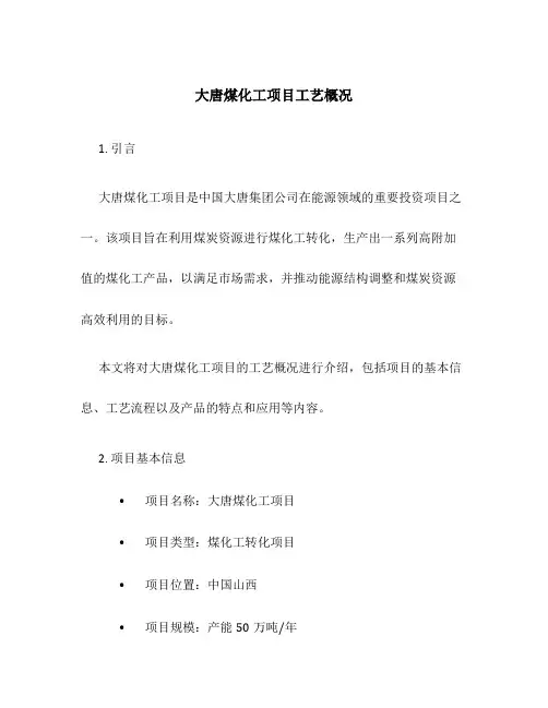 大唐煤化工项目工艺概况