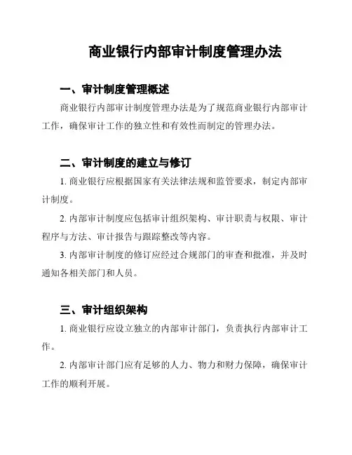 商业银行内部审计制度管理办法