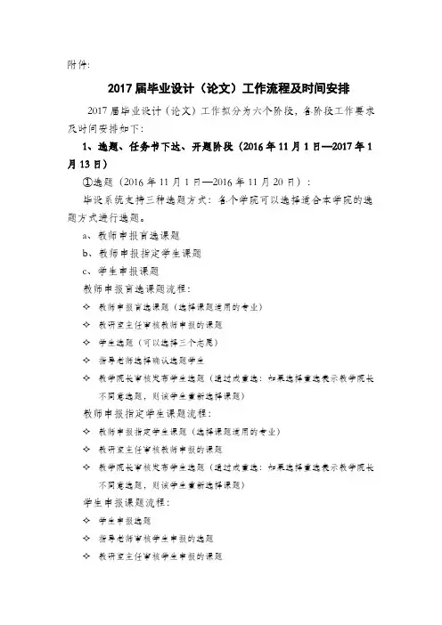 2017届毕业设计(论文)工作流程及时间安排