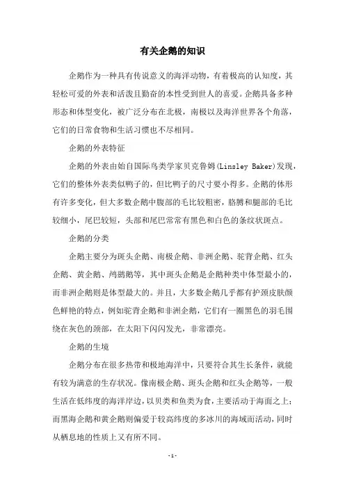有关企鹅的知识