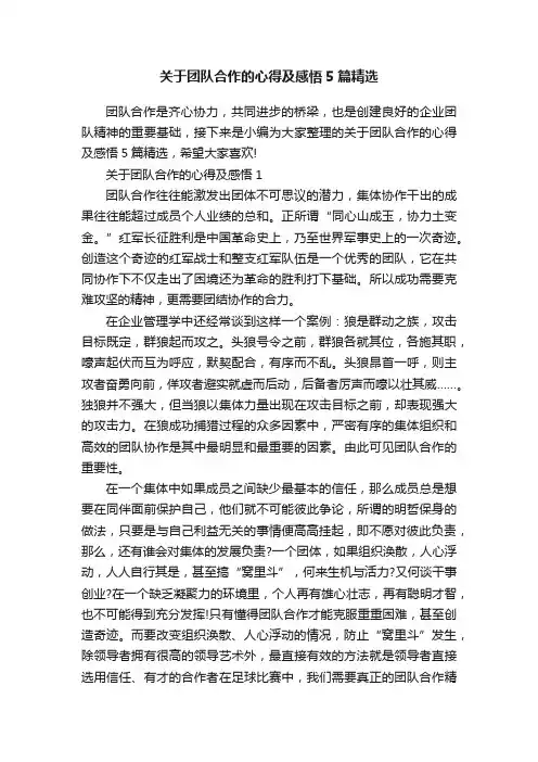关于团队合作的心得及感悟5篇精选