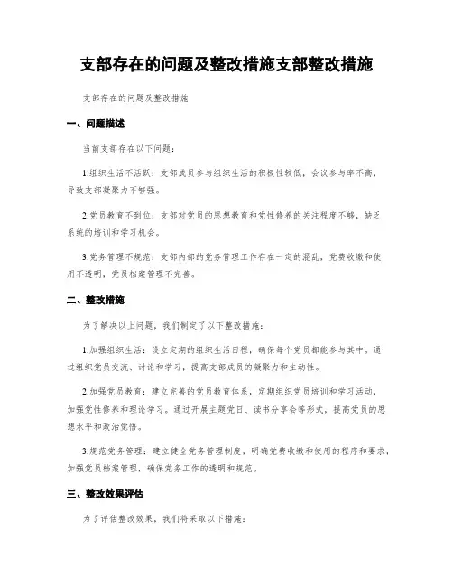 支部存在的问题及整改措施支部整改措施