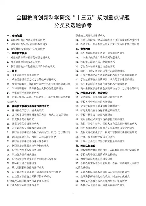 全国教育创新科学研究十三五规划重点课题分类及选题参
