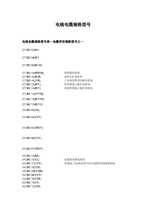 电线电缆规格型号