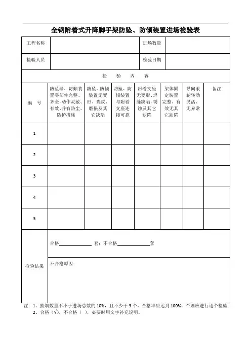 全钢附着式升降脚手架防坠、防倾装置进场检验表