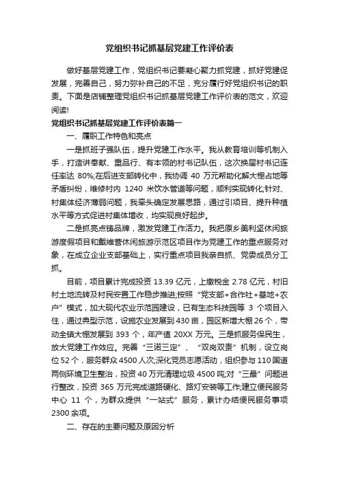 党组织书记抓基层党建工作评价表