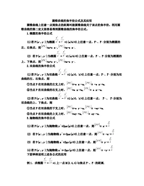 圆锥曲线的焦半径公式及其应用