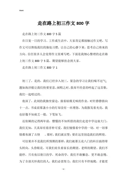 走在路上初三作文800字