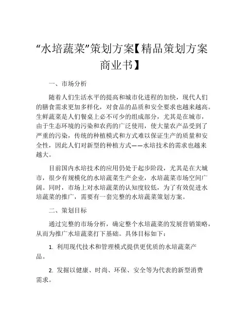 “水培蔬菜”策划方案【精品策划方案商业书】