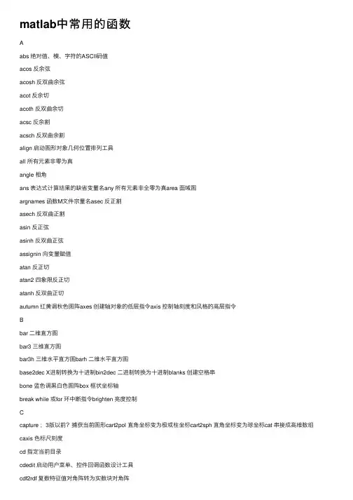 matlab中常用的函数