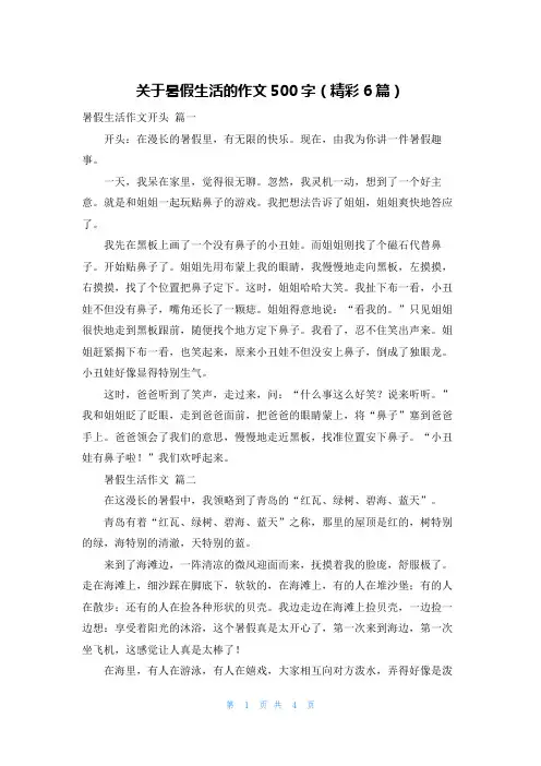 关于暑假生活的作文500字(精彩6篇)