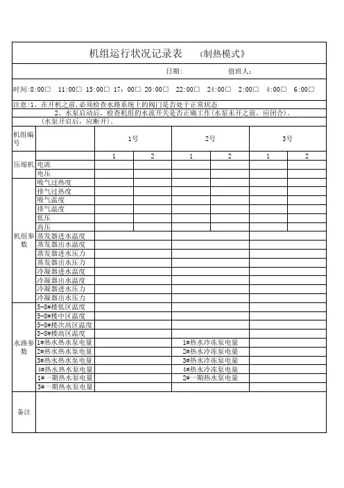 酒店及生活热水运行记录表修改
