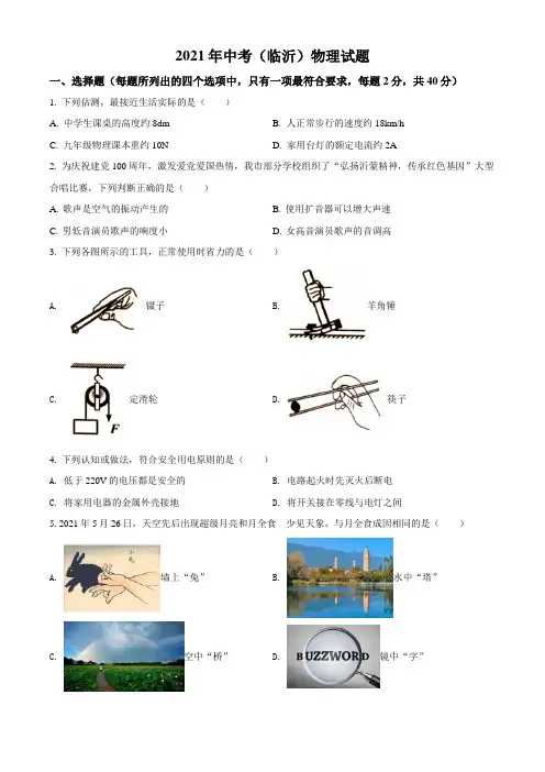 2021年山东省临沂市中考物理真题真题(Word版+答案+解析)