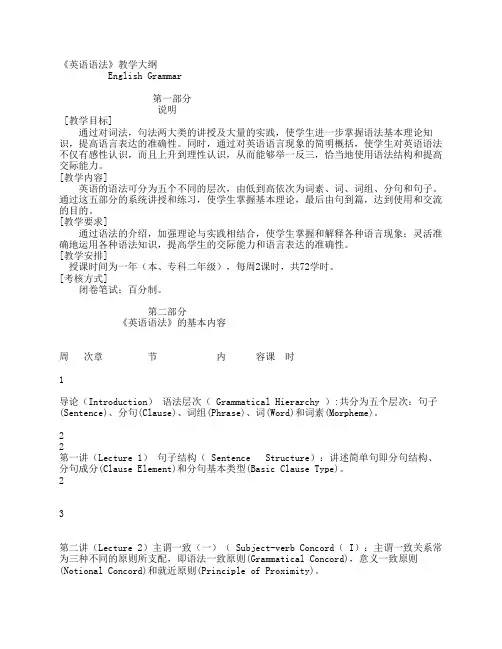 《英语语法》教学大纲