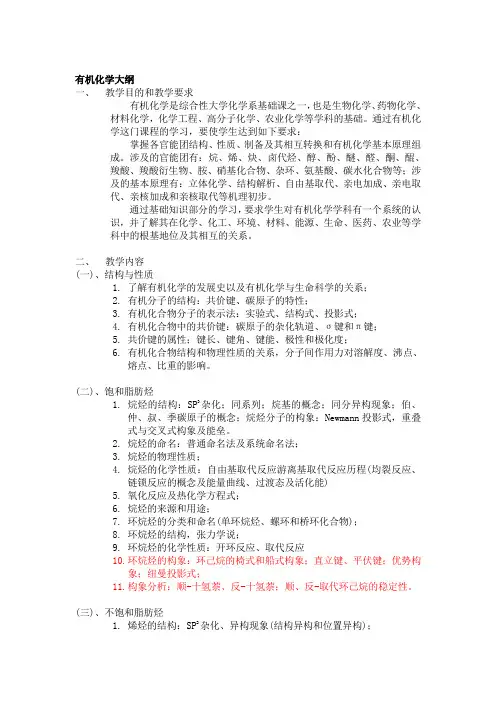 上海交通大学有机化学考纲