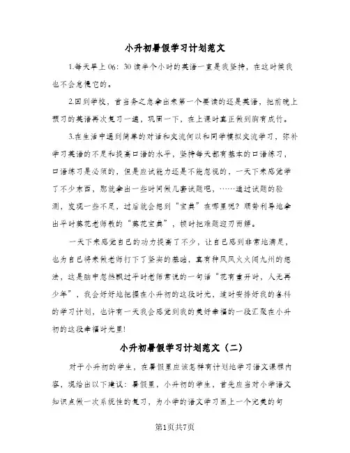 小升初暑假学习计划范文(5篇)