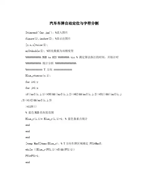汽车车牌自动定位与字符分割
