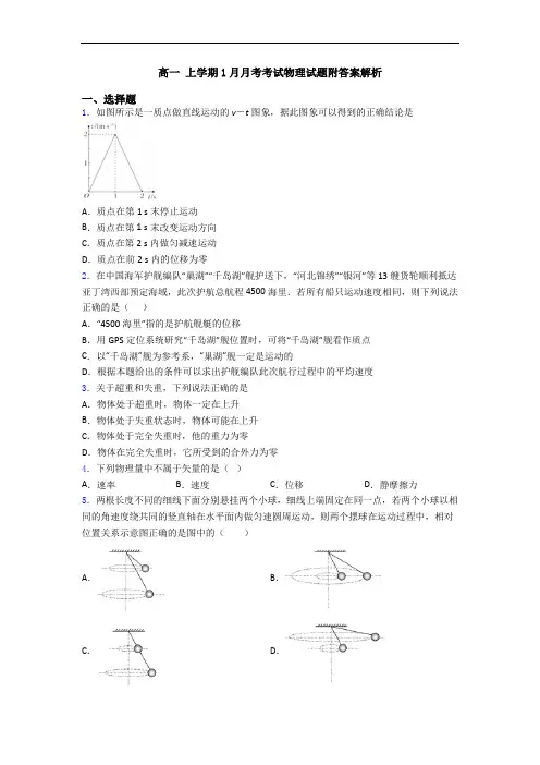 高一 上学期1月月考考试物理试题附答案解析