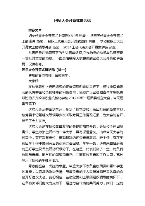 团员大会开幕式讲话稿