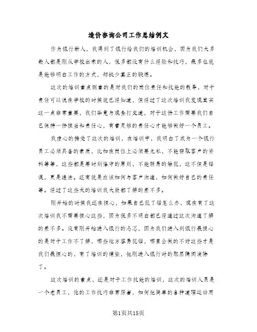 造价咨询公司工作总结例文(6篇)