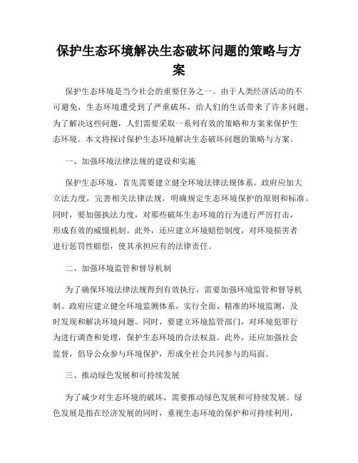 保护生态环境解决生态破坏问题的策略与方案