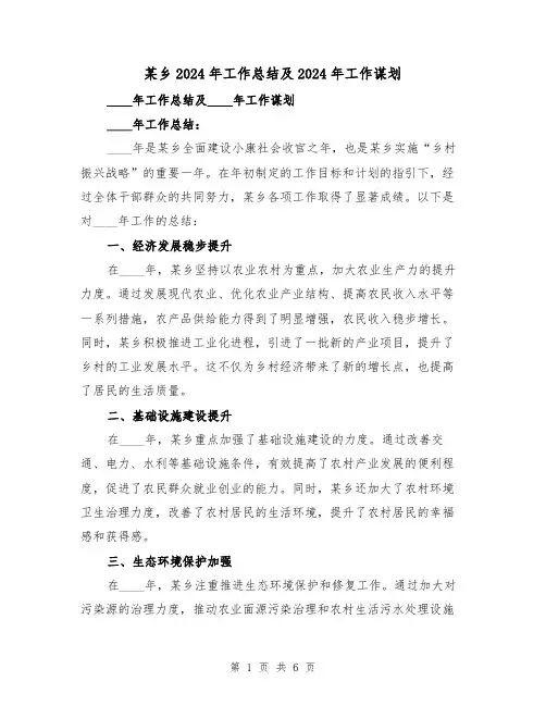 某乡2024年工作总结及2024年工作谋划(2篇)