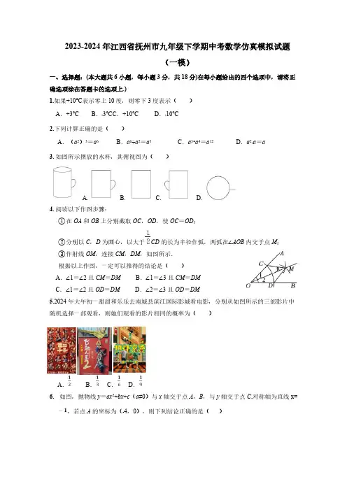 2023-2024年江西省抚州市九年级下学期中考数学仿真模拟试题(一模)含答案