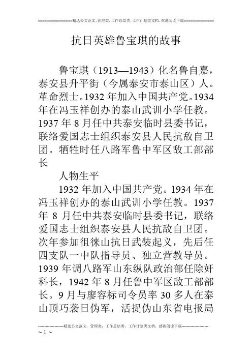 抗日英雄鲁宝琪的故事