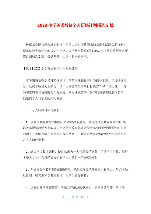 2023小学英语教师个人研修计划精选5篇