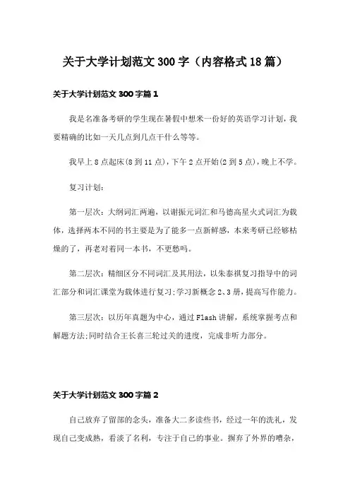 关于大学计划范文300字(内容格式18篇)