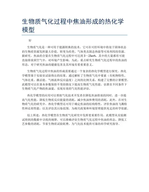 生物质气化过程中焦油形成的热化学模型