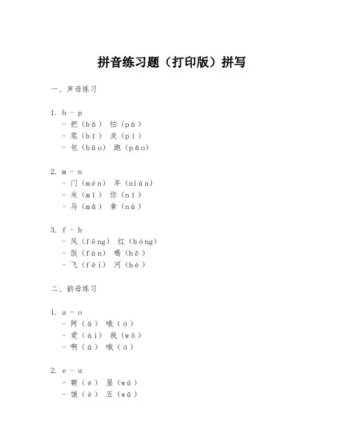 拼音练习题(打印版)拼写