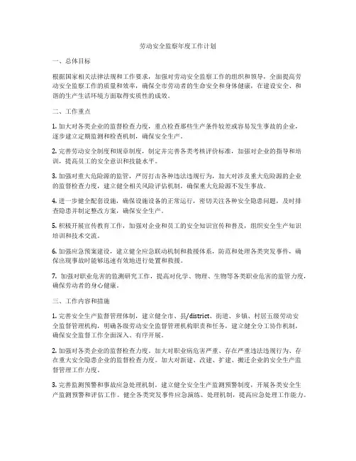 劳动安全监察年度工作计划