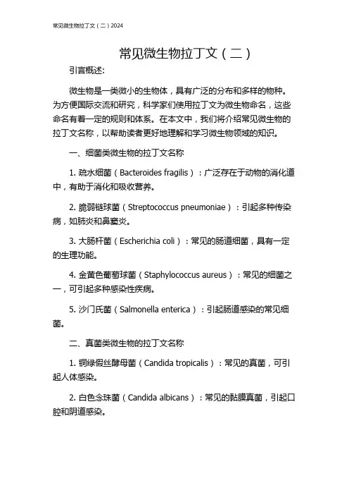 常见微生物拉丁文(二)2024