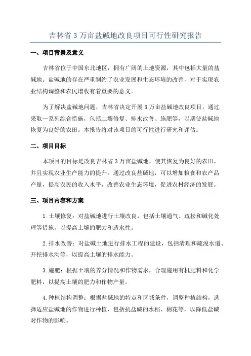 吉林省3万亩盐碱地改良项目可行性研究报告