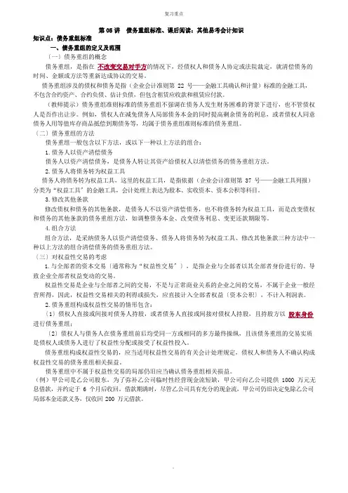 2022年考研重点之债务重组规范、课后阅读：其他易考会计知识