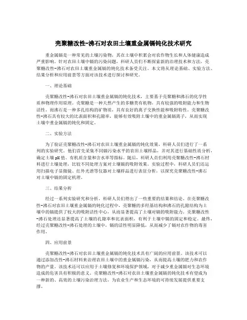壳聚糖改性-沸石对农田土壤重金属镉钝化技术研究
