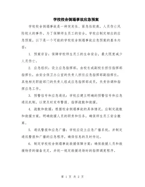 学校校舍倒塌事故应急预案