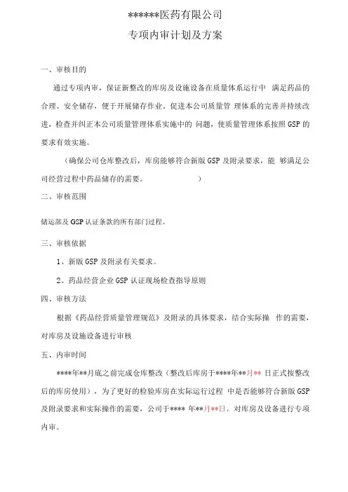 2022医药公司GSP库房整改专项内审