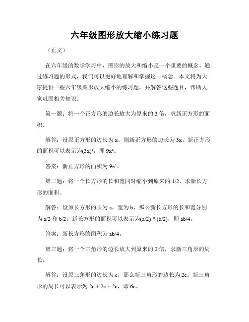 六年级图形放大缩小练习题